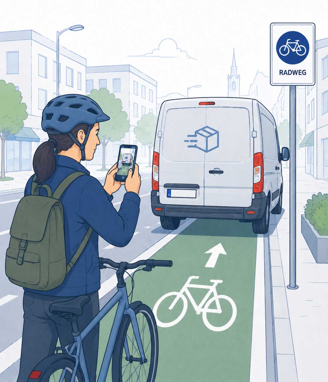 Drittanzeige eines Transporters auf einem Radweg mit Stadtpate dokumentieren